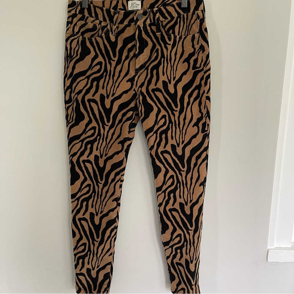 J. Crew Animal Print Toothpick High Waisted Corduroy Women's Size 29